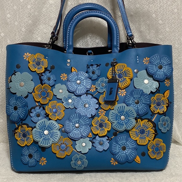 *SOLD*Coach Rogue Leather Tote With Linked Tea Rose In In River/black Copper - Picture 3 of 17